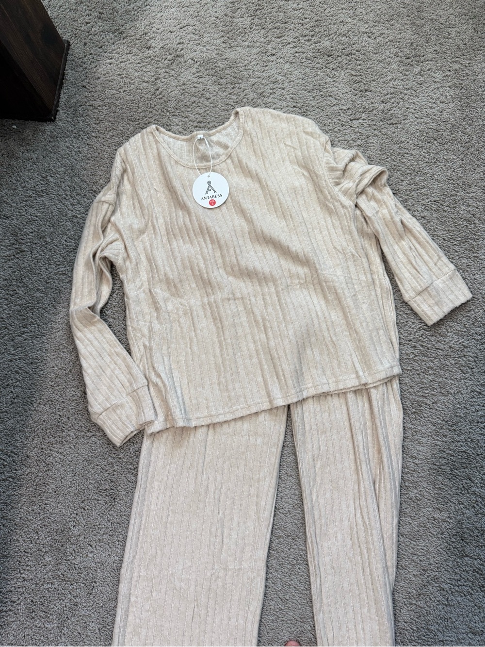 Source Unknown Cream Ribbed Lounge Pajama Set